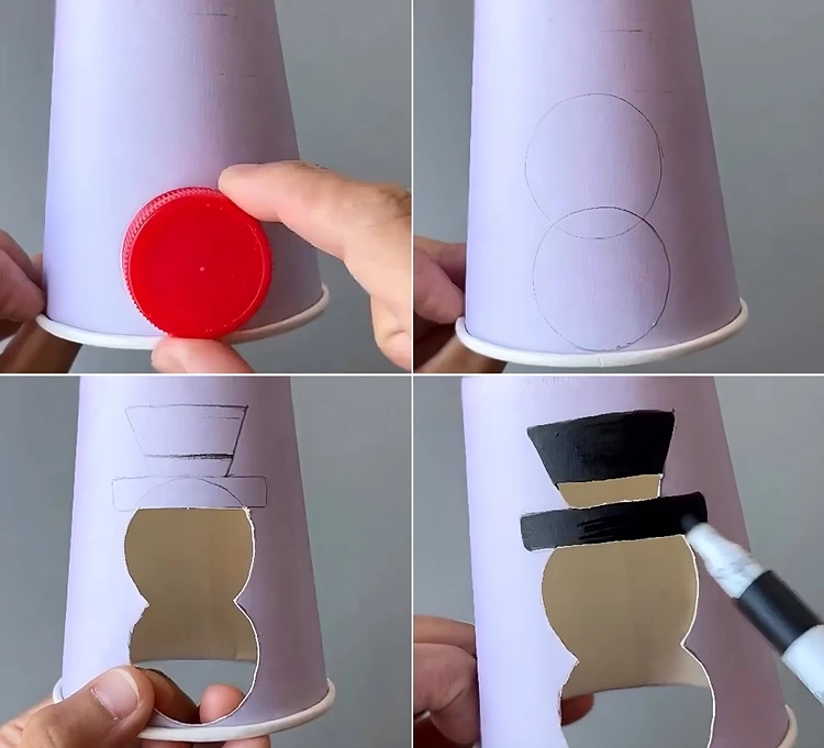 Schneemann ausschneiden und mit Farben gestalten