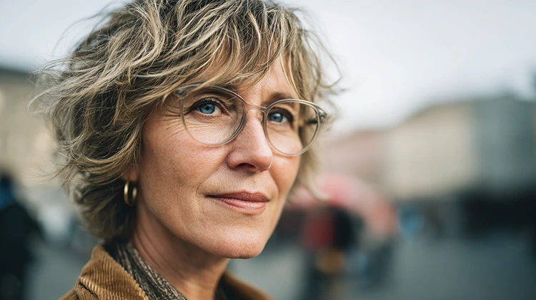 schort shag haarschnitt mit brille