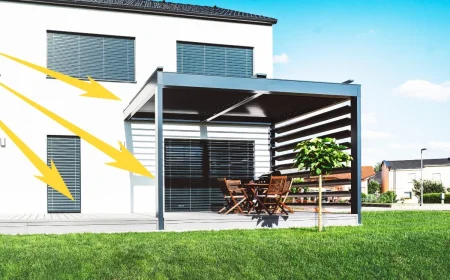 Seitlicher Sonnenschutz für die Terrassenüberdachung gegen Hitze bei Südwestlage