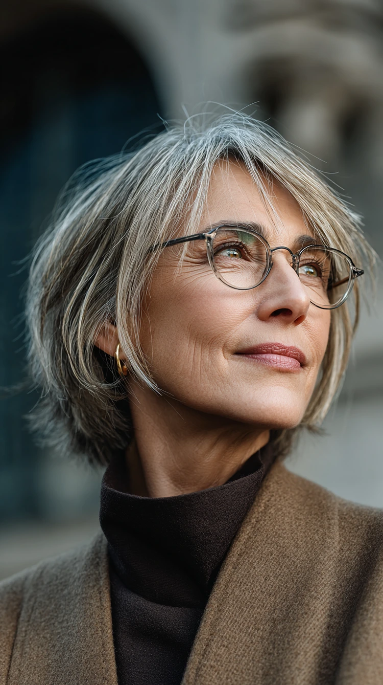 short bob mit brille frisuren für frauen ab 60