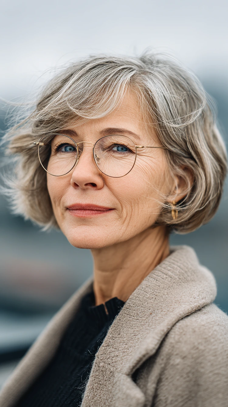 short bob mit stufen schnitte für frauen ab 60 mit brille