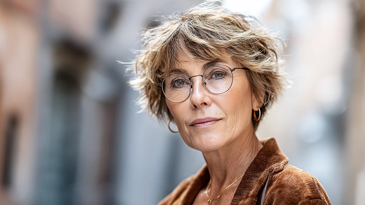 short shag haarschnitt frauen ab 60 mit brille