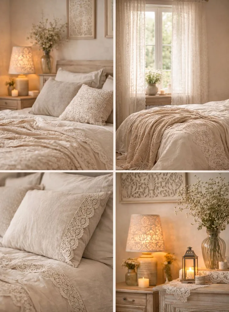 Spitze auf dem Bett Details