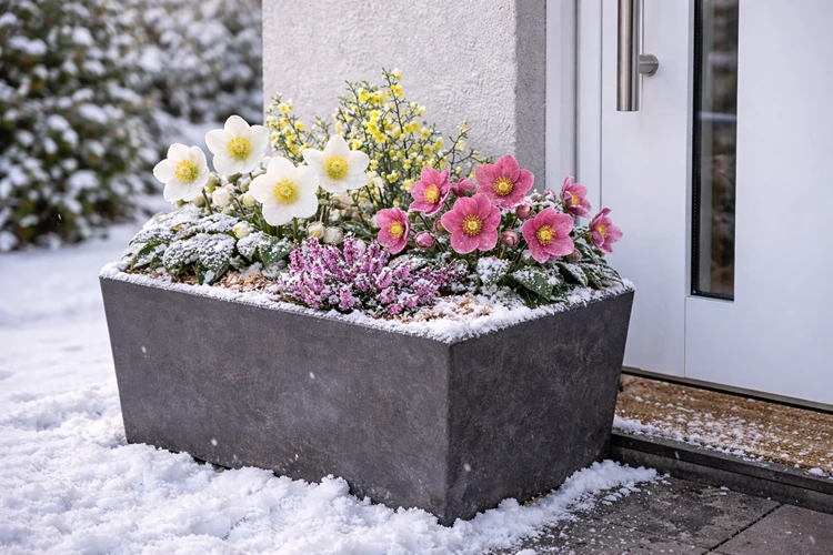Warten Sie auf einen frostfreien Tag, um Schneerosen zu bewässern