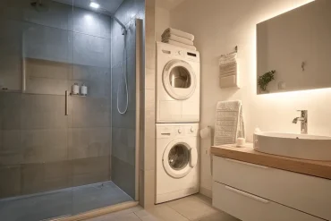 waschturm hinter gemauerter wand im bad