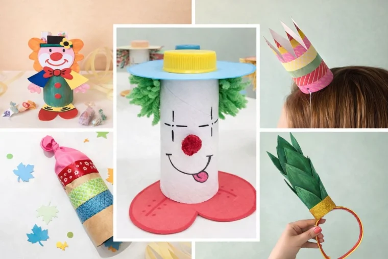 Zum Fasching basteln mit Klopapierrollen - Ideen für Kopfschmuck, Konfetti-Kanone und Clowns