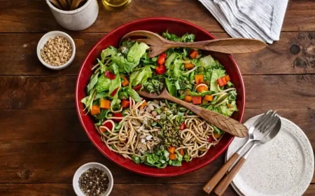 Yum Yum Salat mit Instant Nudeln und Römersalat vegetarisch