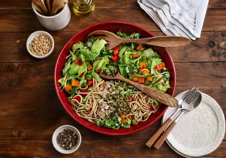 Yum Yum Salat mit Instant Nudeln und Römersalat vegetarisch